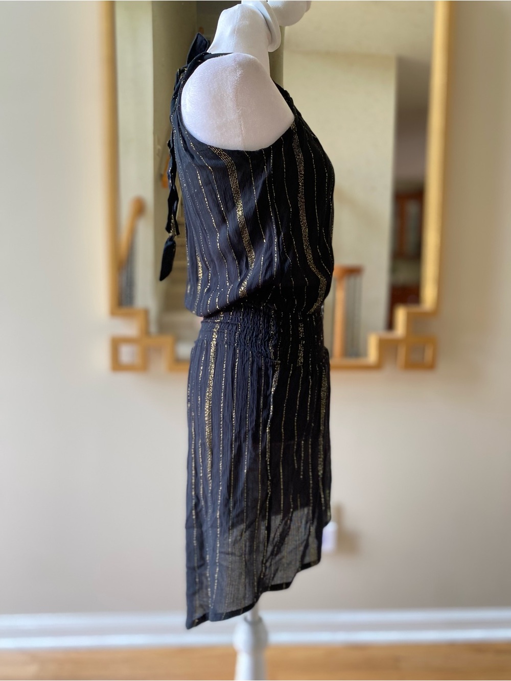La Blanca Black Gold Shimmer Metallic Getaway Smocked Dress Coverup XS NWT - Picture 4 of 16